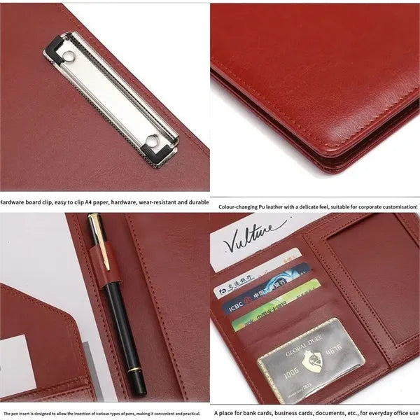 A4 Leather Business Portfolio Calculator Clipboard Organizer