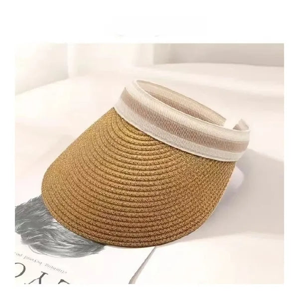 Summer Straw Sun Visor Ponytail Hat for Travel