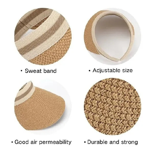 Summer Straw Sun Visor Ponytail Hat for Travel