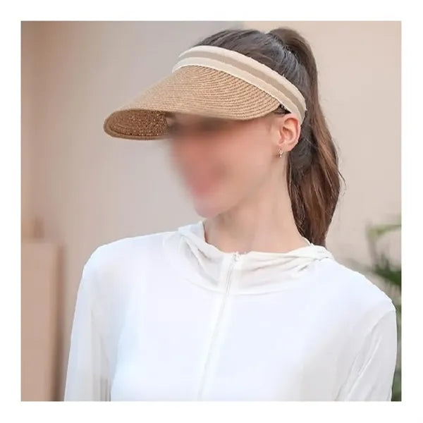 Summer Straw Sun Visor Ponytail Hat for Travel