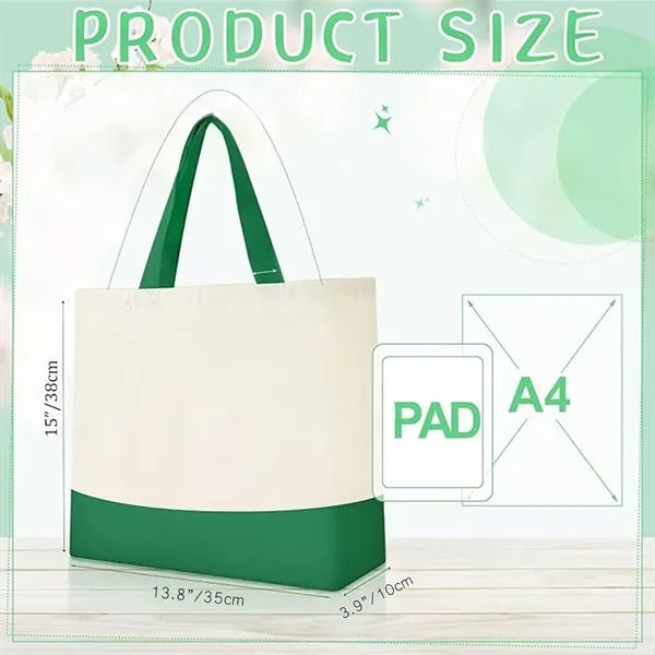 Colorful custom logo patchwork canvas tote bag