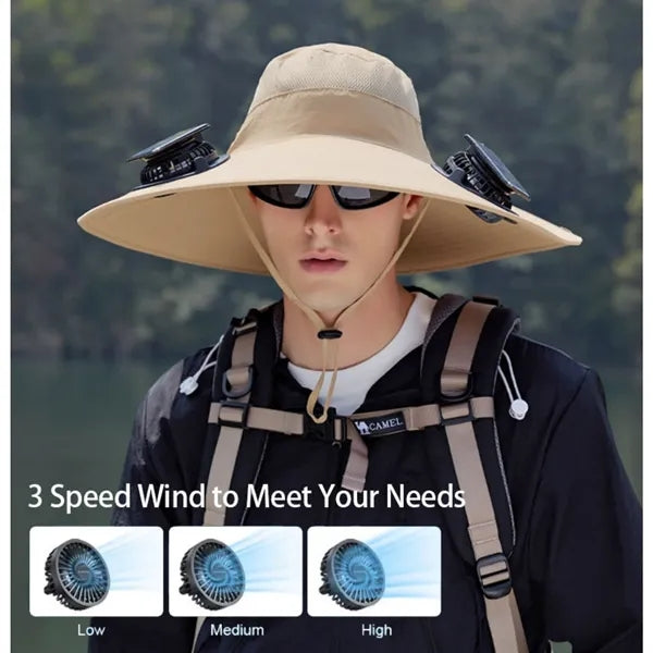Solar Powered Fan Outdoor Fishing Hat with USB Charging