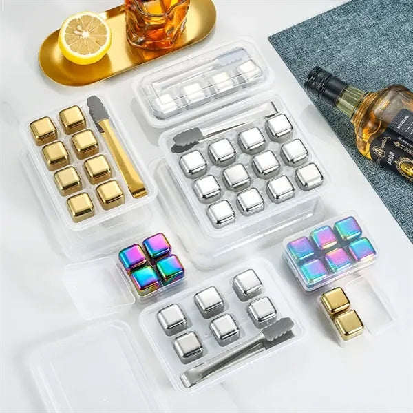 4pcs Stainless Steel Ice Cubes in Case