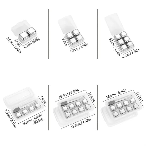 4pcs Stainless Steel Ice Cubes in Case