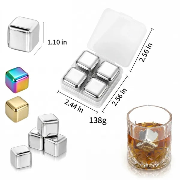 4pcs Stainless Steel Ice Cubes in Case