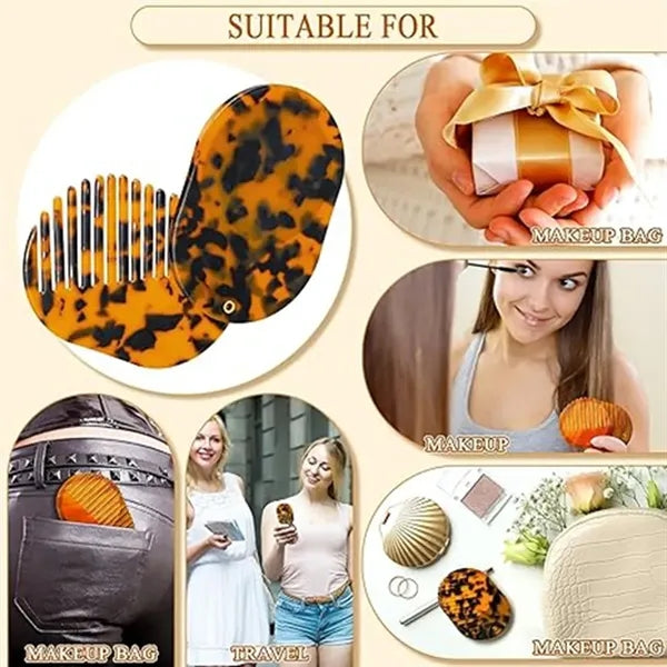 Portable Compact Pocket Acetate Comb with Mirror