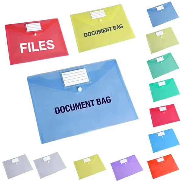 Transparent Snap Button File Bag PP Plastic Colorful Large