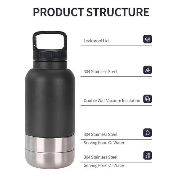 40oz Stainless Steel 3 In 1 Pet Travel Bottle
