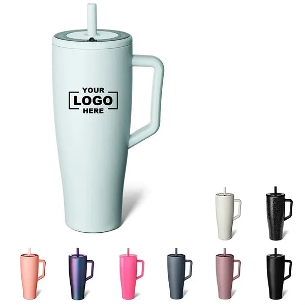 40oz Stainless Steel Tumbler With Straw And Handle