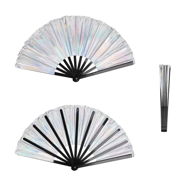 13" Holographic Iridescent Folding Hand Fans