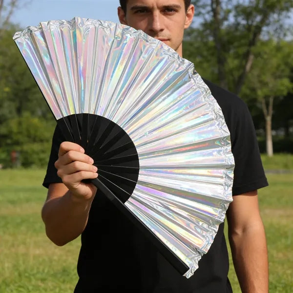 13" Holographic Iridescent Folding Hand Fans