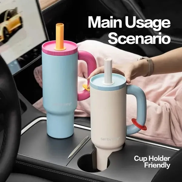 40oz Insulated Stainless Steel Tumbler with Handle and Straw