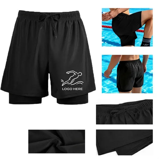 Men's Flat-Angle Double-Layer Swimming Trunks