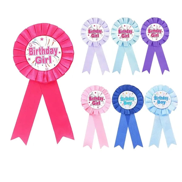 Rosette Ribbon Badge with Tinplate Birthday Logo