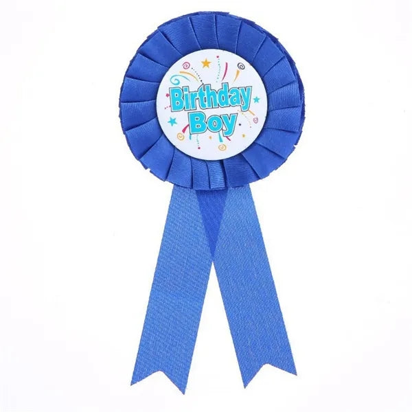 Rosette Ribbon Badge with Tinplate Birthday Logo
