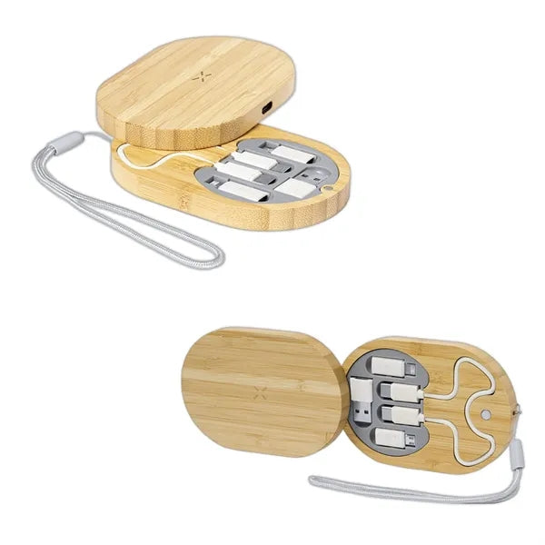 Bamboo 6-in-1 Wireless Charger & Multi Cable Storage Kit