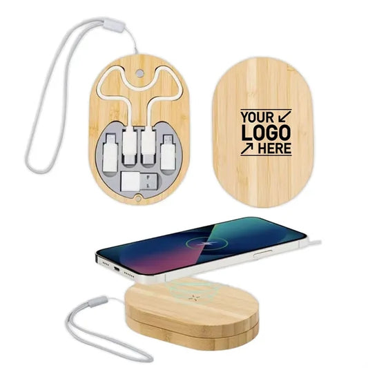 Bamboo 6-in-1 Wireless Charger & Multi Cable Storage Kit