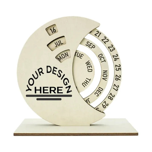 Perpetual Calendar Wooden Moon Phase Desk Accessory