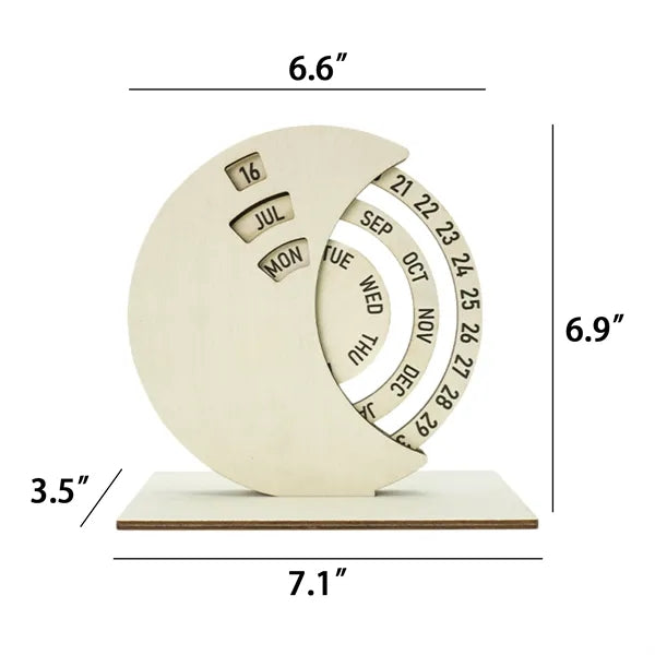 Perpetual Calendar Wooden Moon Phase Desk Accessory