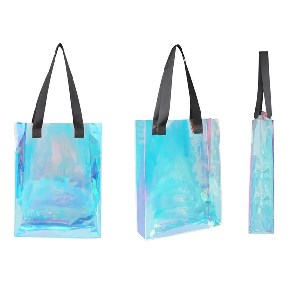 Iridescent PVC Holographic Shopping Tote Bag 11.8"x4"x15.7"