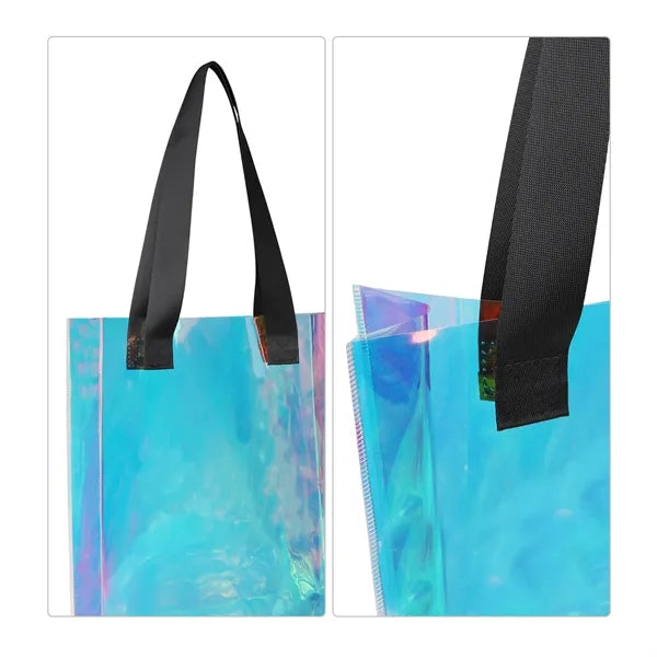 Iridescent PVC Holographic Shopping Tote Bag 11.8"x4"x15.7"