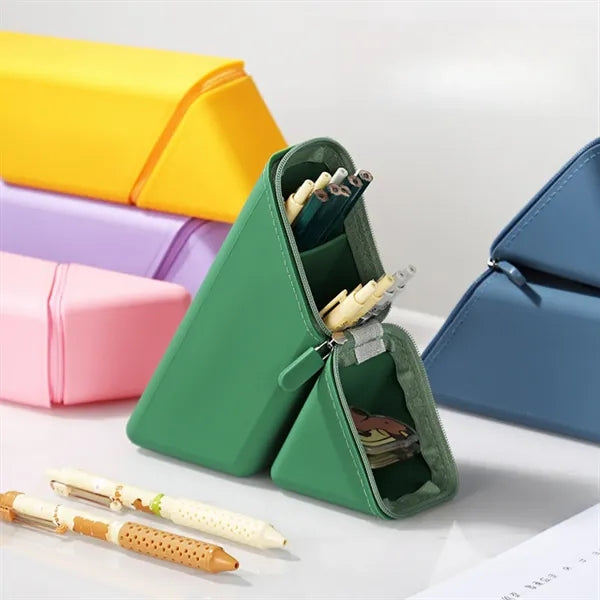 Large Capacity Soft Silicone Upright Telescopic Pencil Case