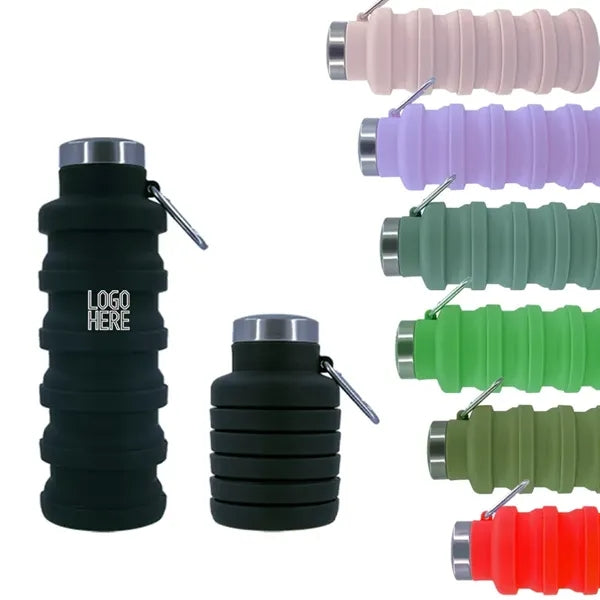 Collapsible Silicone Sport Water Bottle with Carabiner
