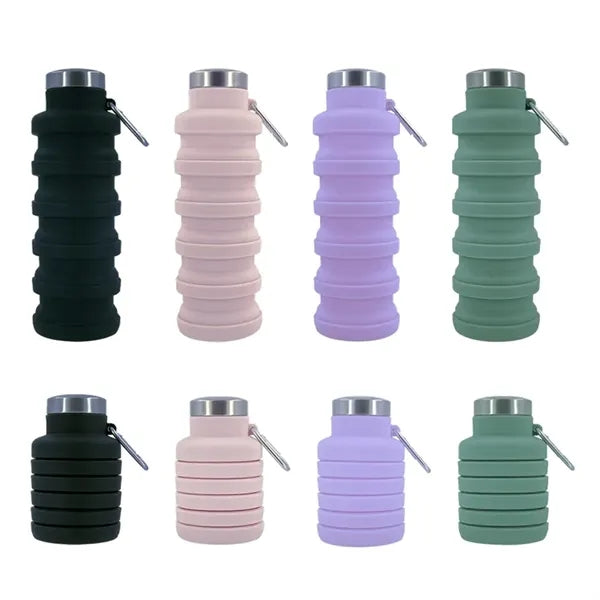 Collapsible Silicone Sport Water Bottle with Carabiner