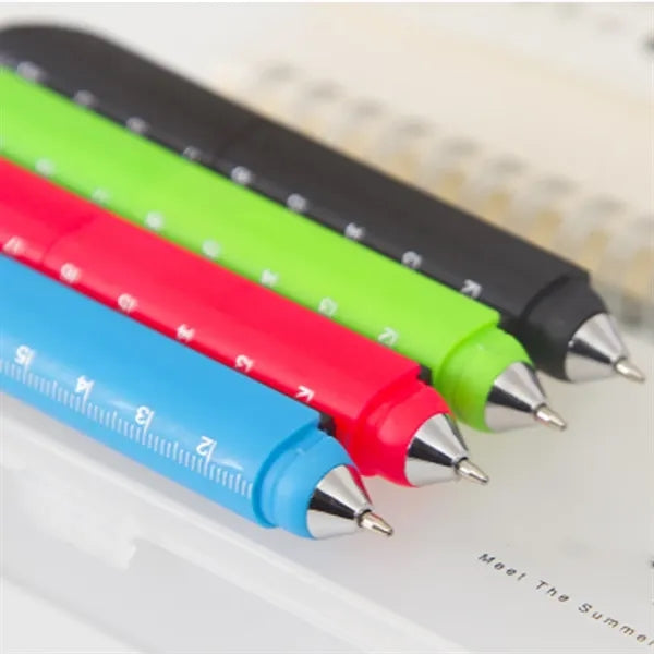 Portable 4 in 1 Ballpoint Pen With Ruler Scissors Art Knife