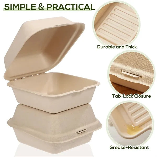 Bagasse Food Container Clamshell Takeout Box