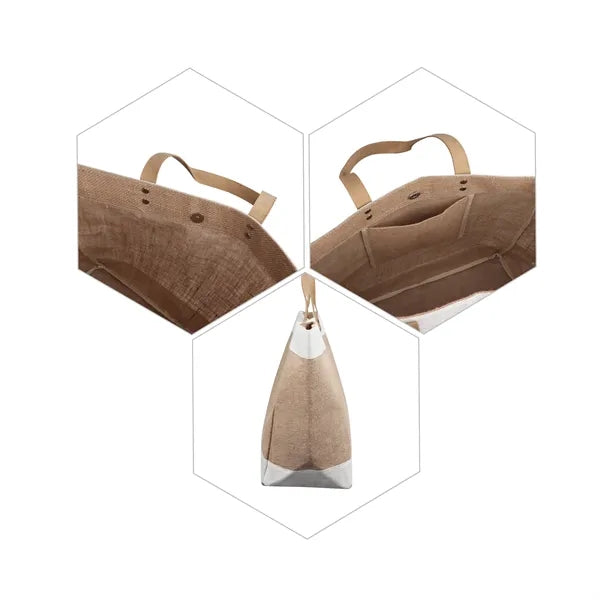Large Jute Boat Tote Bag W/ Leather Handle