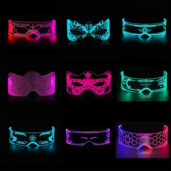LED Visor Glasses 7 Color 4 Mode Cyberpunk Halloween