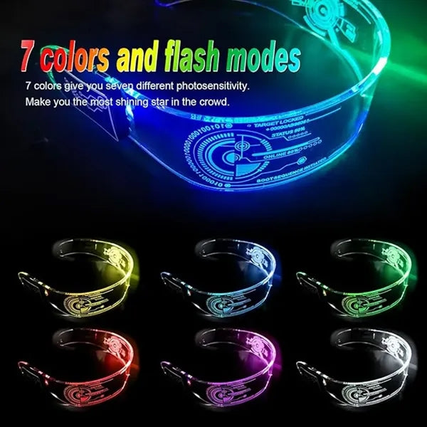 LED Visor Glasses 7 Color 4 Mode Cyberpunk Halloween