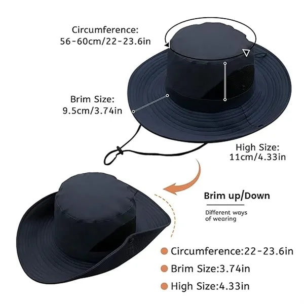 Wide Brim Waterproof Packable Sun Bucket Safari Hats fo