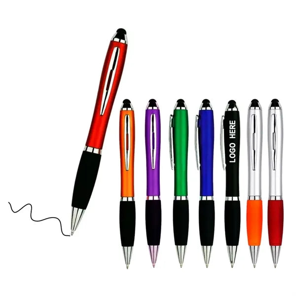 Metallic Stylus Ballpoint With Contoured Rubber Grip