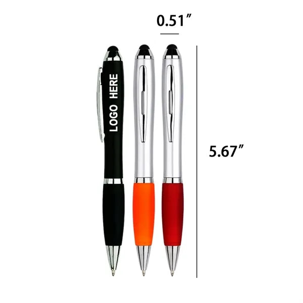 Metallic Stylus Ballpoint With Contoured Rubber Grip