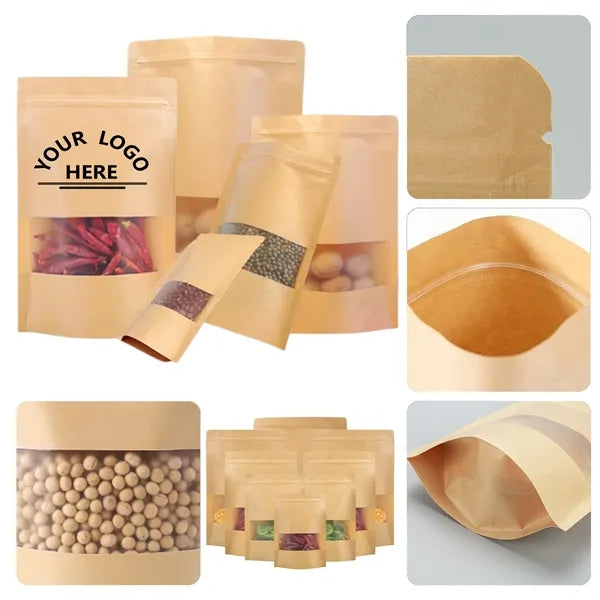 Kraft Paper Stand Up Pouch W/ Clear Window