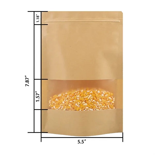 Kraft Paper Stand Up Pouch W/ Clear Window