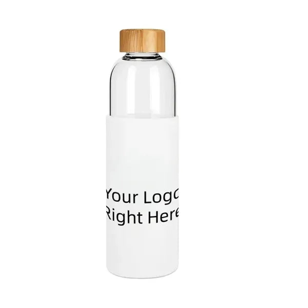 18 Oz Borosilicate Glass Water Bottle Bamboo Lid