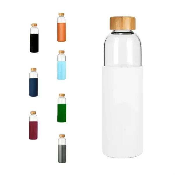 18 Oz Borosilicate Glass Water Bottle Bamboo Lid
