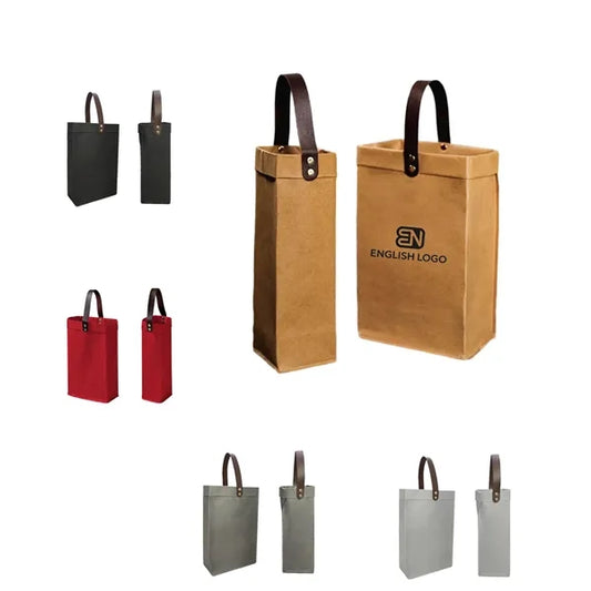Washable Kraft Paper Single Wine Bottle Bag with Custom Logo