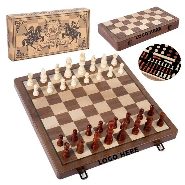 Walnut Wood Magnetic Chess & Checkers Set - 2 in 1