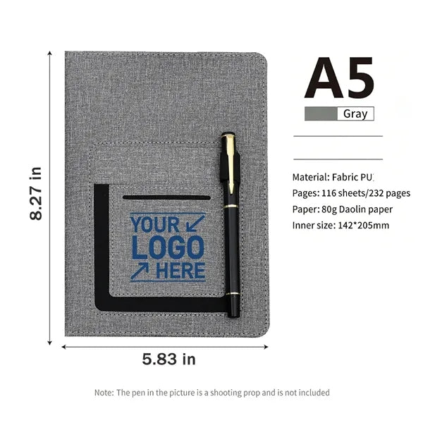 A5 PU Business Notebook Phone Pocket Card Slot