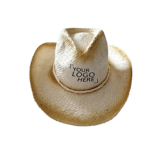 Logo Wide Brim Woven Straw Cowboy Hat with Hatband