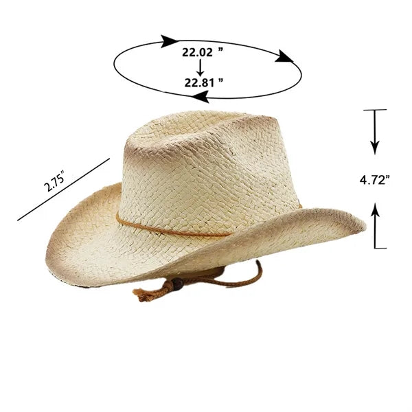 Logo Wide Brim Woven Straw Cowboy Hat with Hatband