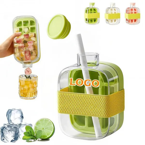 In 1 Ice Cube Water Bottle with Straw Easy Press Tray