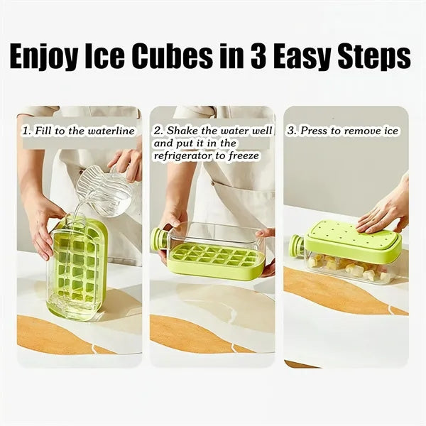 2 in 1 Ice Cube Water Bottle with Straw Easy Press Tray