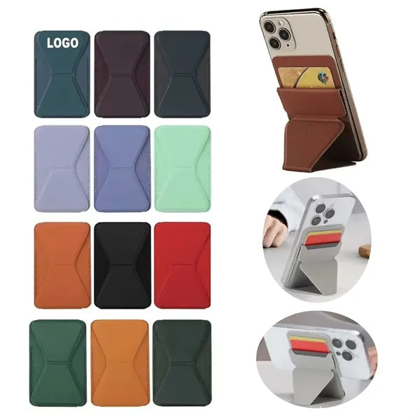 PU Leather Magnetic Wallet Holder w/ Phone Stand