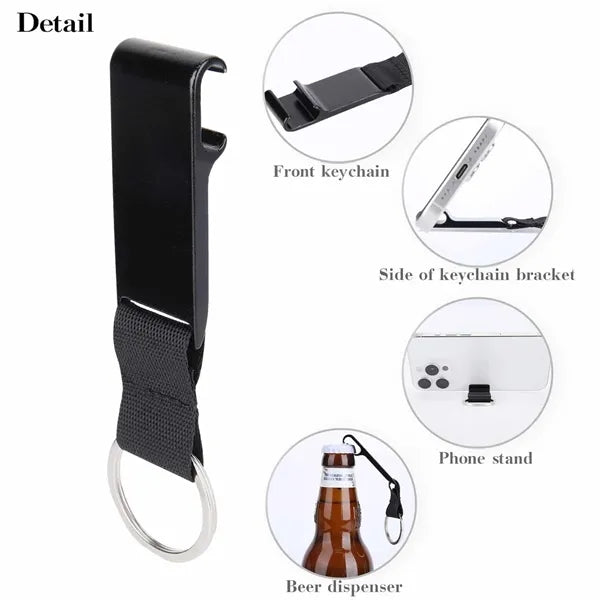Mobile phone holder bottle opener metal keychain