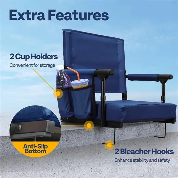 Foldable Stadium Seat Cushion with Cup Holder Shoulder Strap